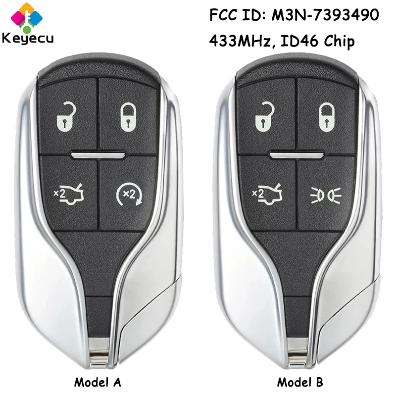 

KEYECU Smart Remote Control Car Key With 4 Buttons 433MHz ID46 Chip for Maserati Ghibli Quattroporte Levante Fob M3N-7393490