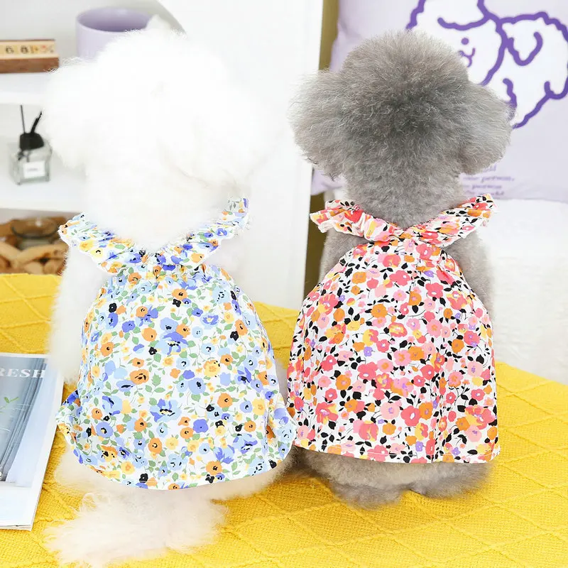 Летняя юбка с перекрестными цветами 2023, одежда для собак среднего и маленького размера, Тедди, Померанская Одежда для собак, повседневная одежда для собак