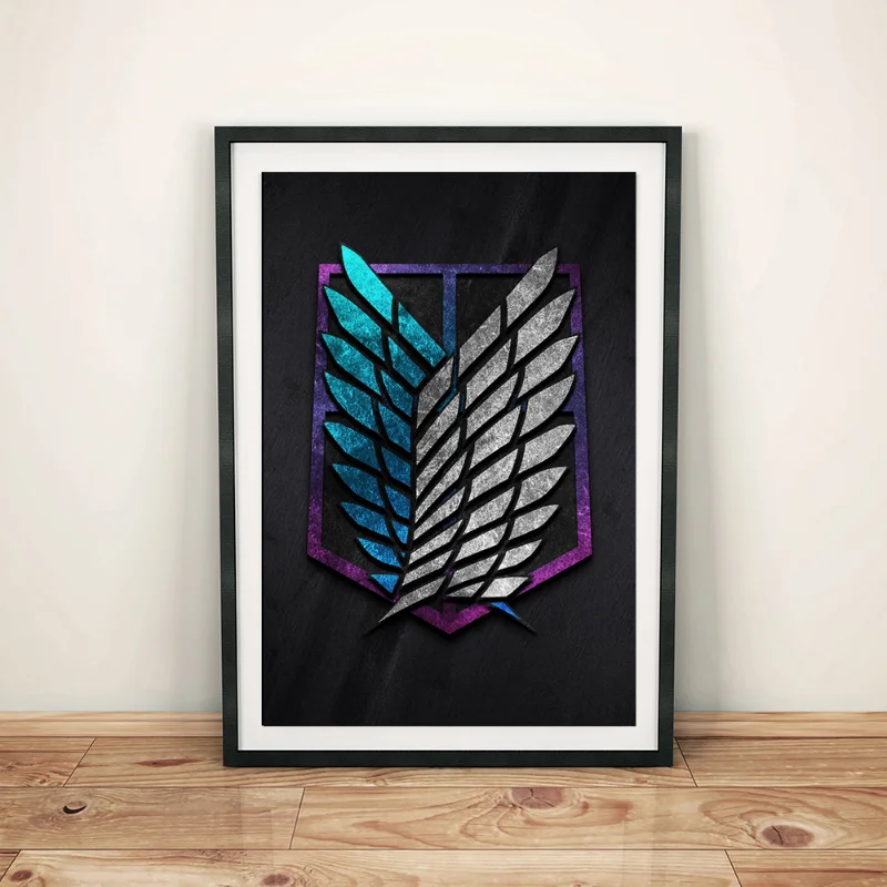 Плакат из атаки на Титанов серебристые синие оранжевые крылья Скаутинг легион