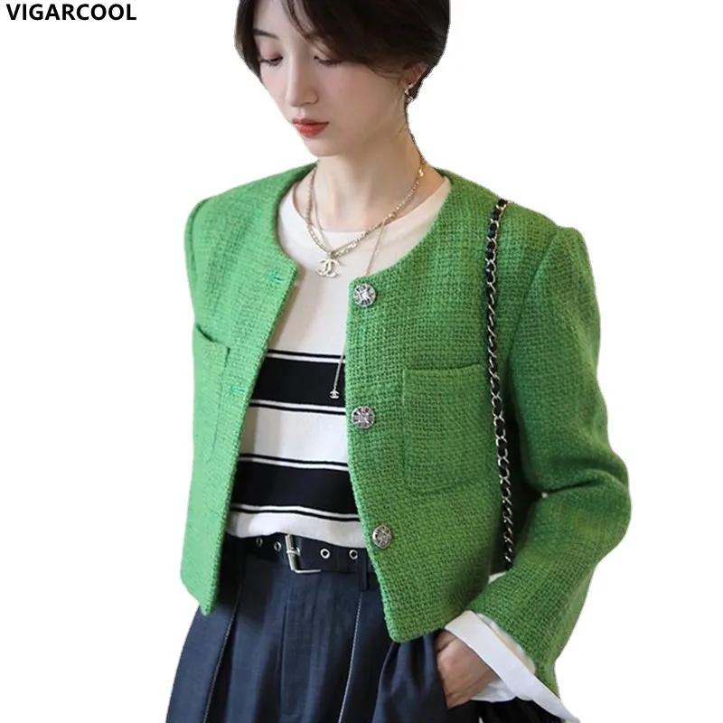 

Temperament Ladies green fresh Small fragrance Coat Female 2022 New short High-end sense top High-end casual simple Jacket Women