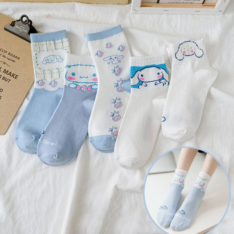 

Носки Sanrio Cinnamoroll для девочек, милые хлопковые миди-трубы с аниме «Моя Мелодия», Милые Удобные Мультяшные для студенток, 3 шт.
