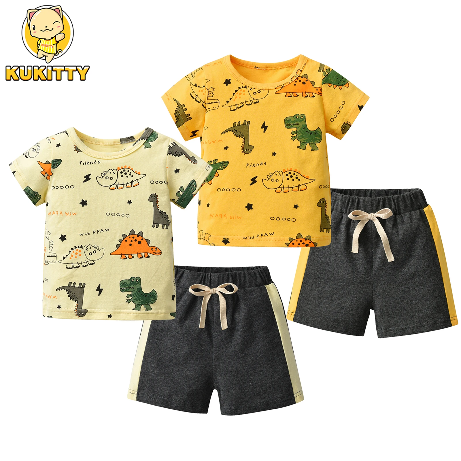 Хлопковая летняя одежда для маленьких мальчиков жилет с принтом динозавра KuKitty