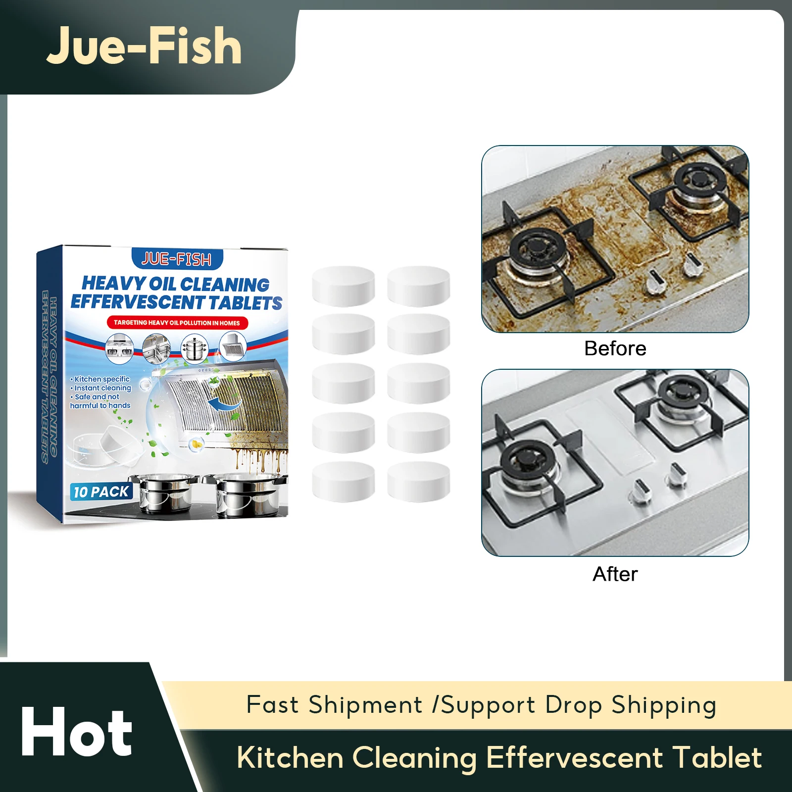 

Kitchen Grease Cleaning Tablet Range Hood Stove Oven Washing Heavy Oil Stains Dirt Removal Degreasing Kitchen Detergent Tablets