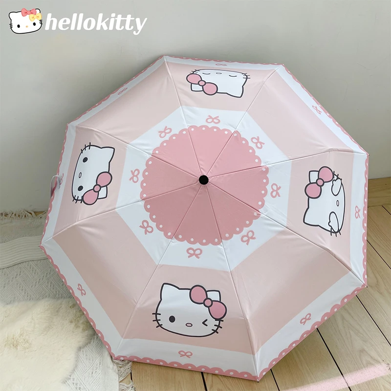 

Kawaii Sanrio Hello Kitty Fully Automatic Umbrella Folding Sunshade Cute Girls Heart Vinyl UV Protection Rainproof for Outdoor