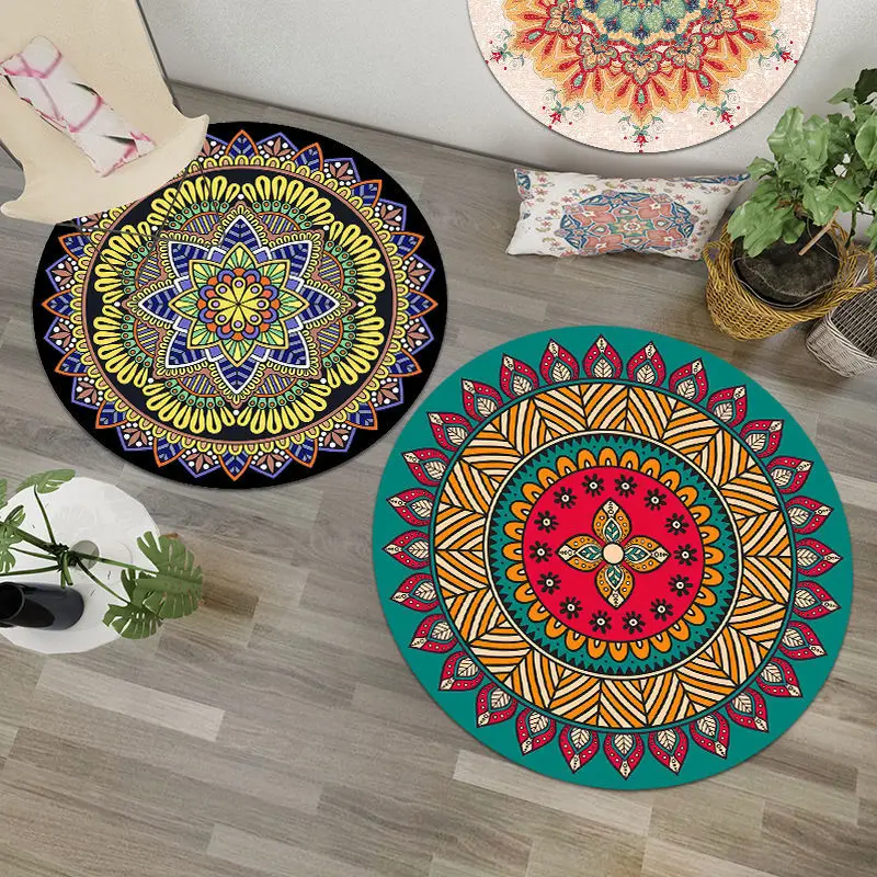 

Vintage Ethnic Style Round Carpets for Living Room Decoration Home Large Area Rugs for Bedroom American Floor Mat Customizable