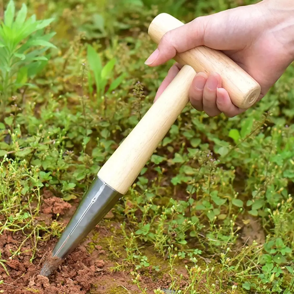 

Hole Puncher Portable Lightweight Effective Stainless Steel Gardening Wood Handle Hole Puncher for Home Stable Reliable Useful