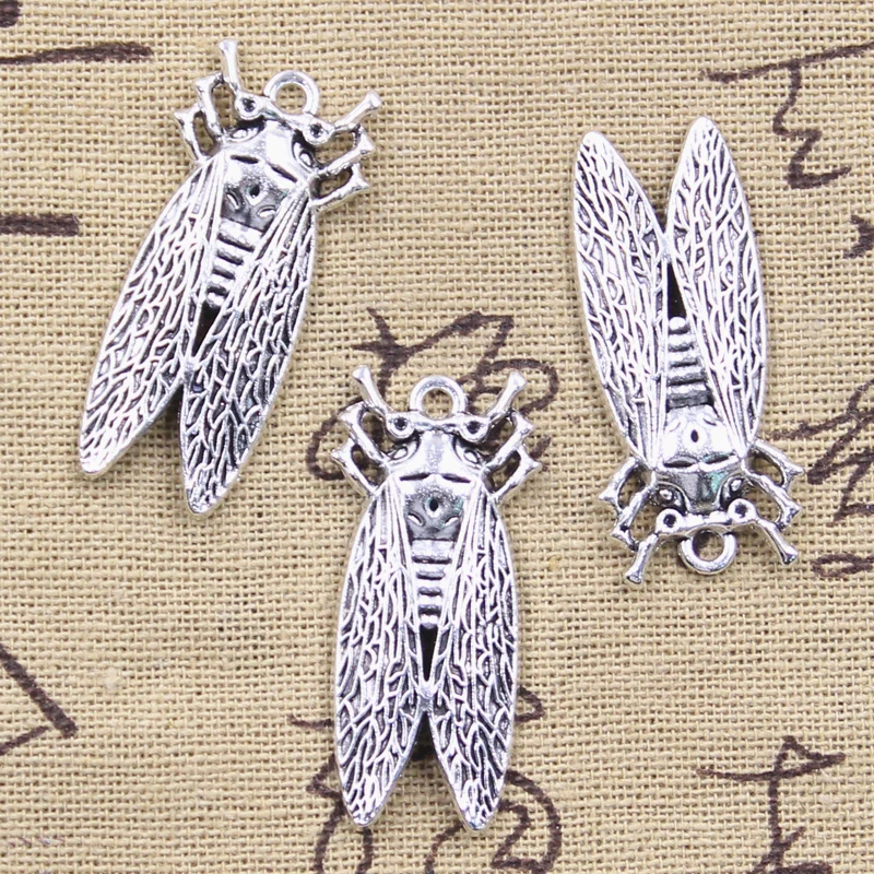 Подвески Цикада, летние, тибетские, подвески из серебра, 37 х17 мм, для рукоделия, 10 шт.