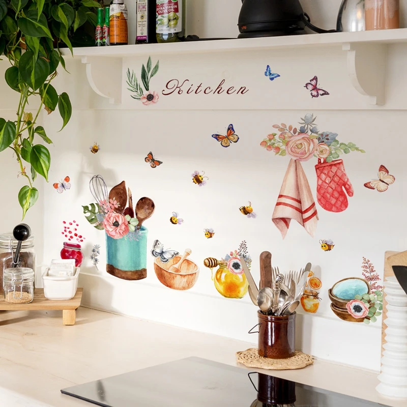 

30*60cm English Kitchen Bee Butterfly Cartoon Wall Sticker Classic Background Wall Living Room Bedroom Decoration Wall Sticker