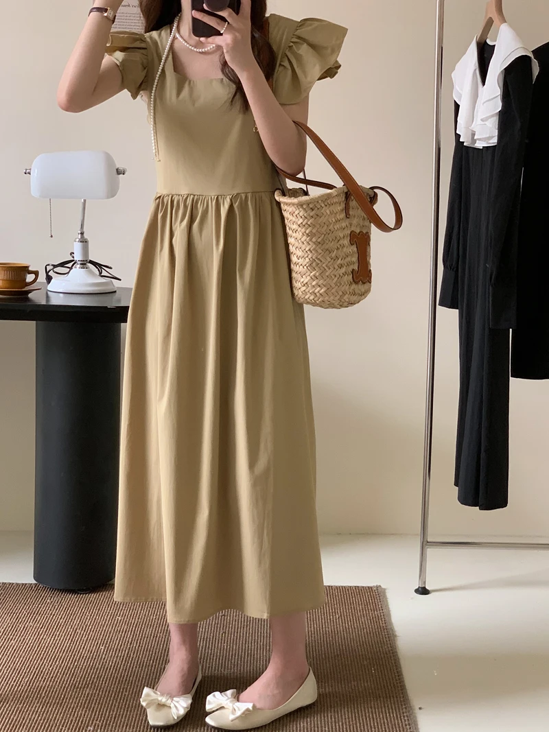 

Женское платье свободного покроя, с квадратным вырезом и рукавами-фонариками