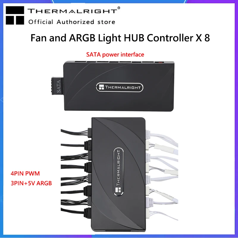 

Thermalright FAN-AND ARGB HUB X8 PWM Fan HUB X8 Motherboard SYNC/4 PIN PWM + 3 PIN 5V ARGB 140X64x16mm