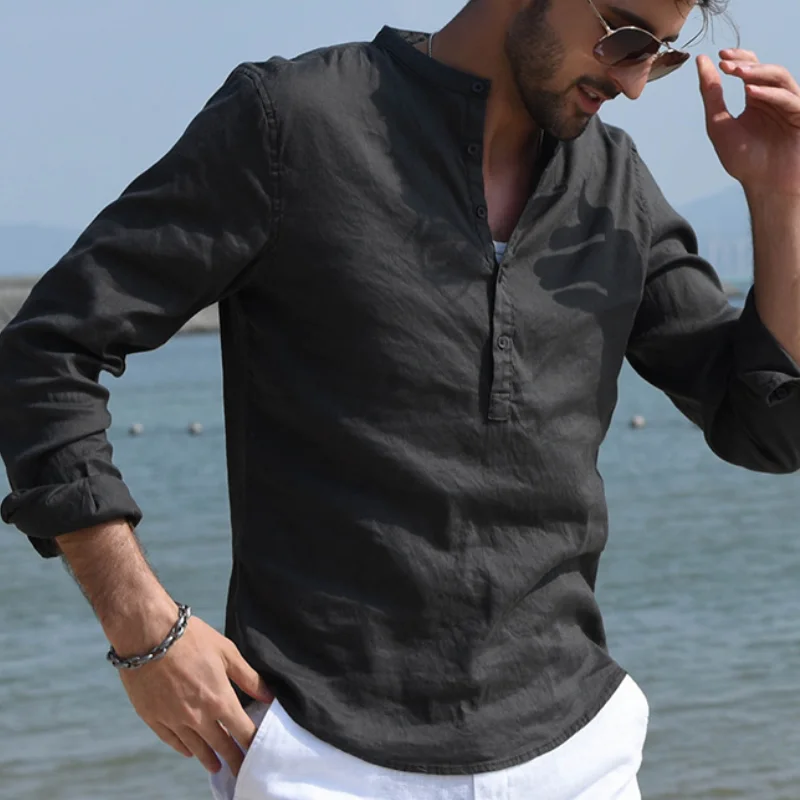 

Summer Men's New Fashion Cotton And Linen Long-sleeved Casual Shirt Exploded
