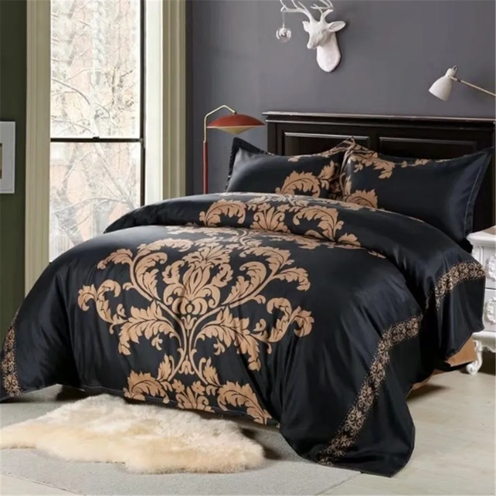 

Luxury Duvet Cover Set Golden Bedding Black Bedclothes Europe Bedsheet Queen Beds Sets Bedspread for Home