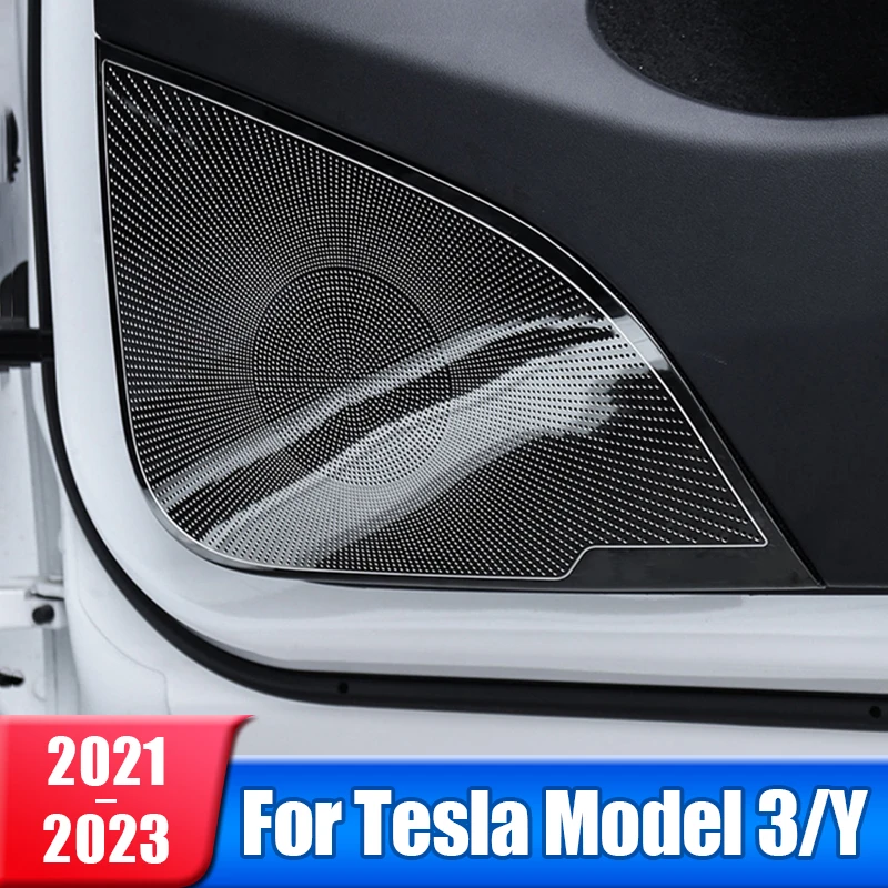 

Stainless Steel Car Door Audio Speaker Cover Trim Loudspeaker Tweeter Sticker For Tesla Model 3 Y 2021 2022 2023 Accessories