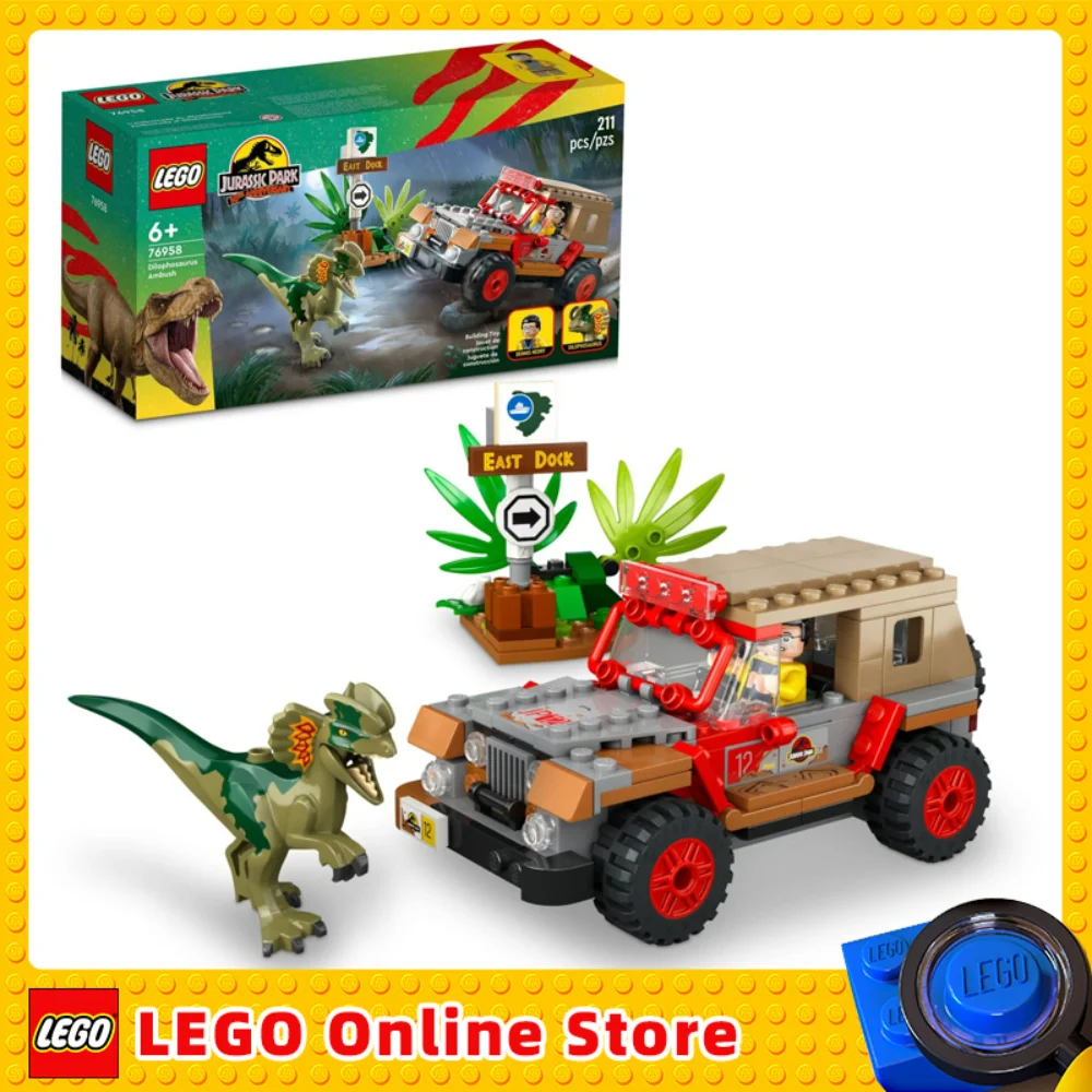 

LEGO Jurassic Park Dilophosaurus Ambush 76958 Buildable Toy Set 30th Anniversary Dinosaur with Dino Figure and Jeep Car Gift