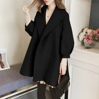 fashion autumn and winter wool coat with waist wide loose jacket solid color puff sleeve jacket korean chic cardigan s 5xl