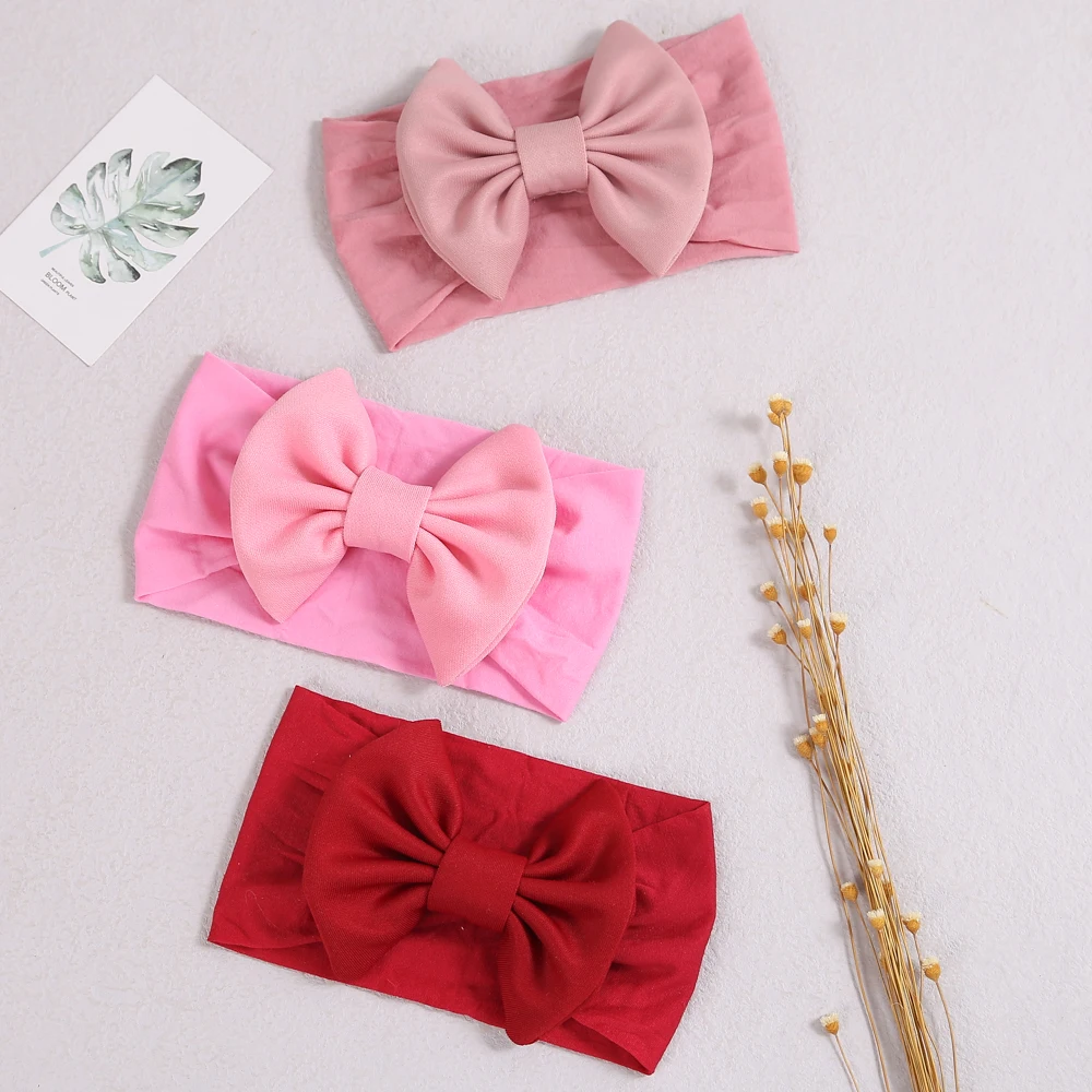 

Nylon Turban with Large Bow Headband Baby Girl Hair Accessories Newborn Baby Hairbow Soft Headwrap Hairband Bow Bandeau Bebe