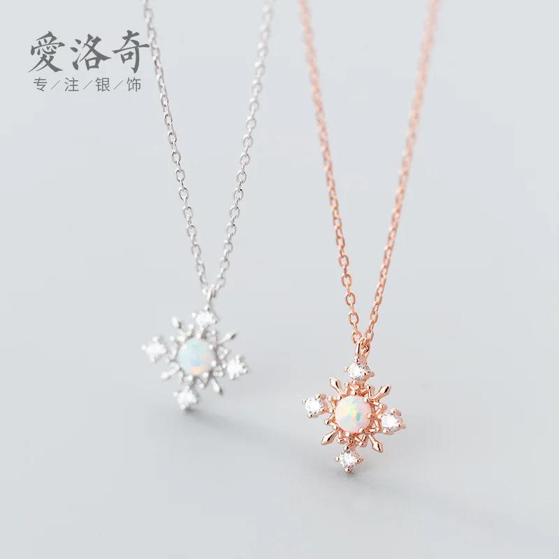 

Ожерелье из серебра 925 пробы, японская и корейская мода, бриллиантовая Снежинка, элегантная Рождественская цепочка до ключиц