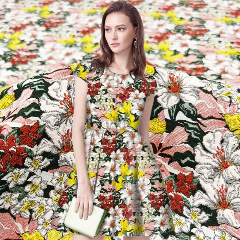

Spring New Flower Jacquard Brocade Fabric Dress Trench Coat DIY Textile Fashion Cloth for Sewing Material by the Meter