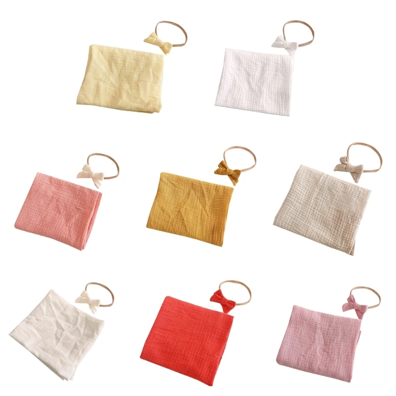 

Cotton Blanket Toddler Newborn Stroller Blankets SwaddleWrap with Headband H37A