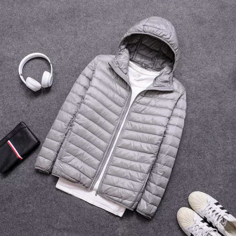 

2023New Men Ultralight Thin Down Jacket White Duck Down Hooded Jackets Full Sleeve Warm Coat Parka Portable Outwear