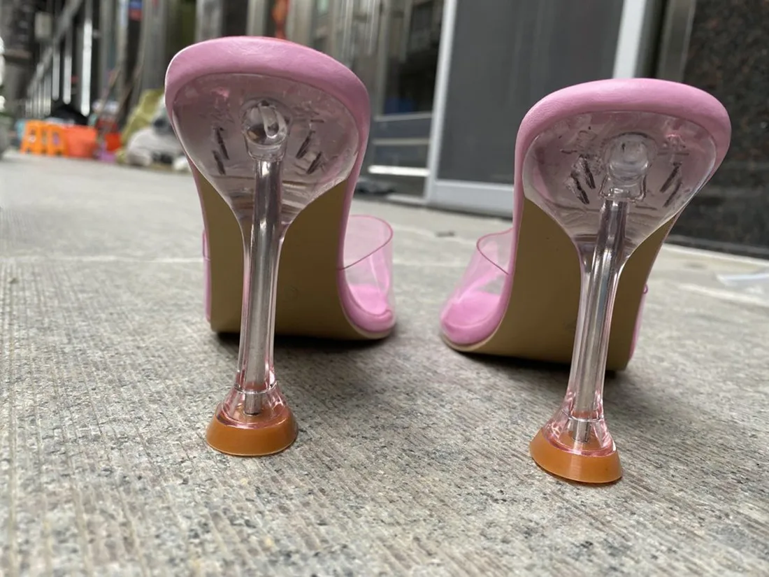 Slippers Women's Summer Transparent Crystal Heel  New Fashion Wine Glass Heel Square Toe Fashion Sandals Large Size Candy Color