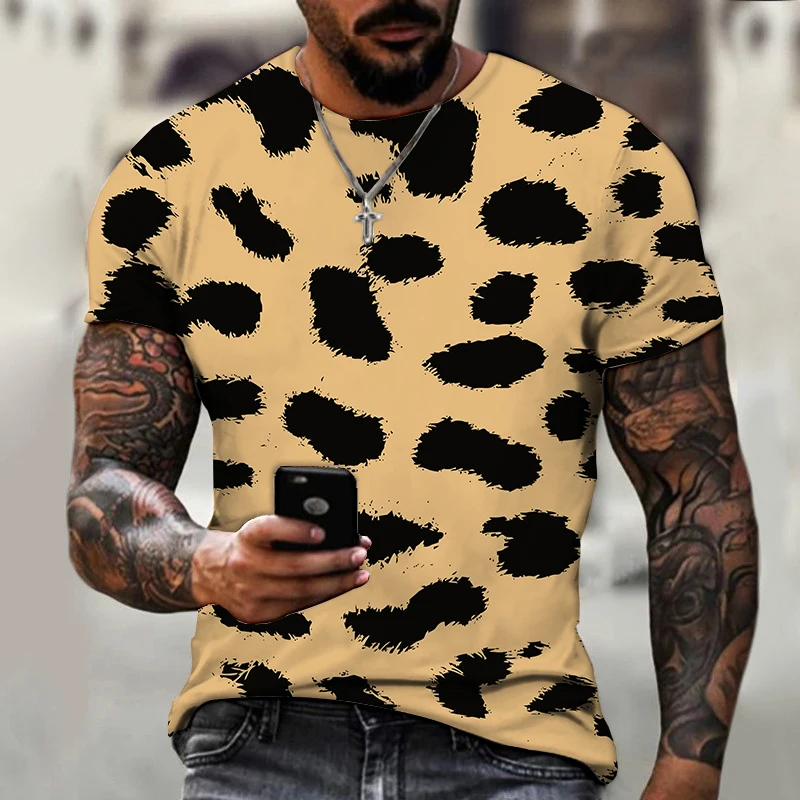 Мужская одежда 2022 роскошная дизайнерская футболка с 3D ярко-розовым леопардовым