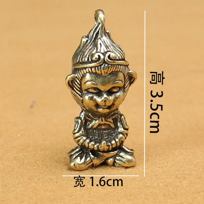 Ретро Бронзовый Sun Wukong брелок Подвеска винтажная латунная китайская статуя бога