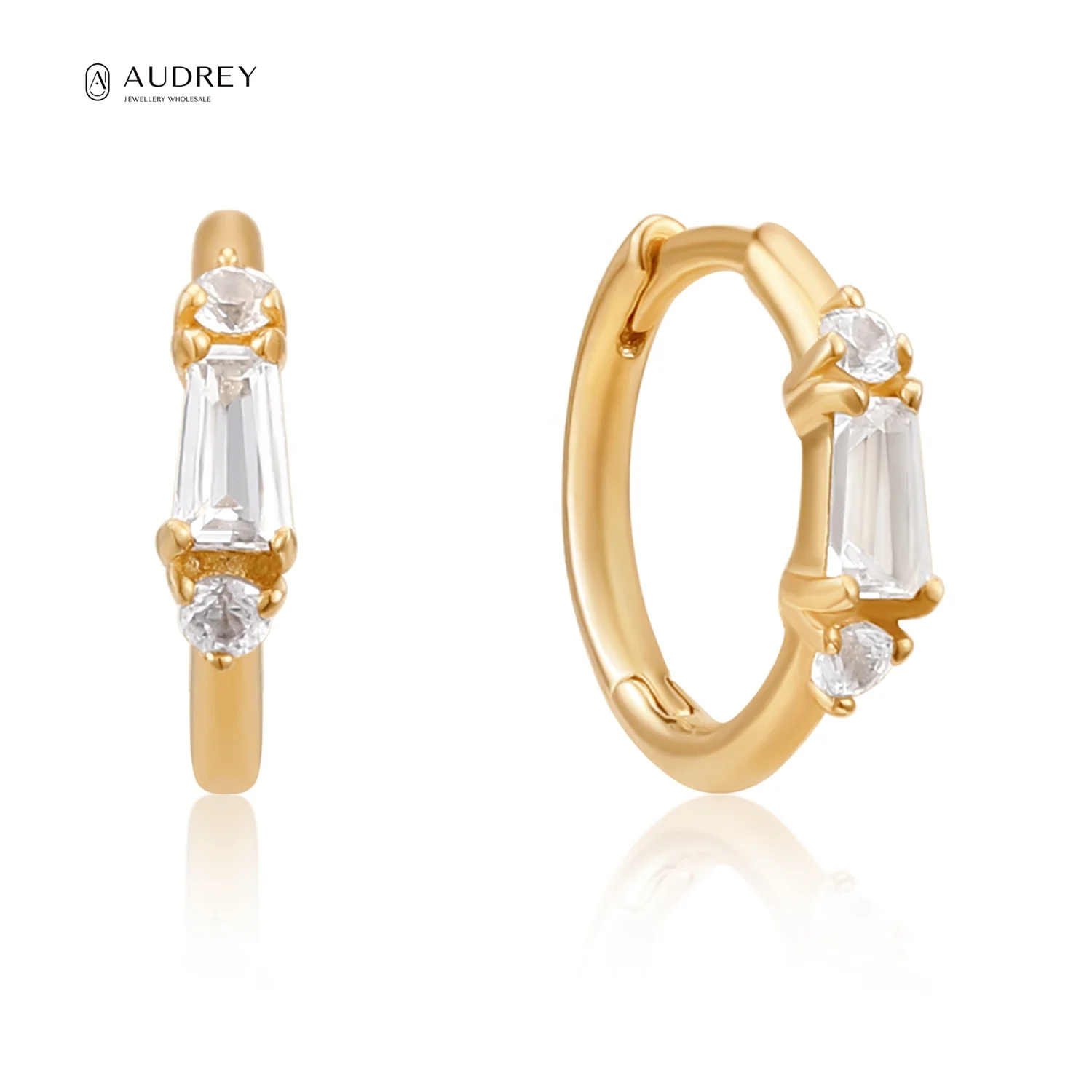 

Audrey New Classic Simple Design Geometric 14k Solid Gold Topaz Statement Round Hoop Huggie Earrings For Women Jewelry