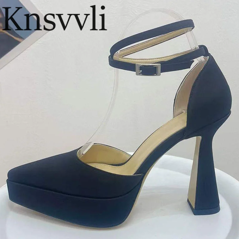 

Туфли женские атласные на платформе, заостренный носок, ремешок с пряжкой, каблук стоя, модные свадебные босоножки, весна-осень