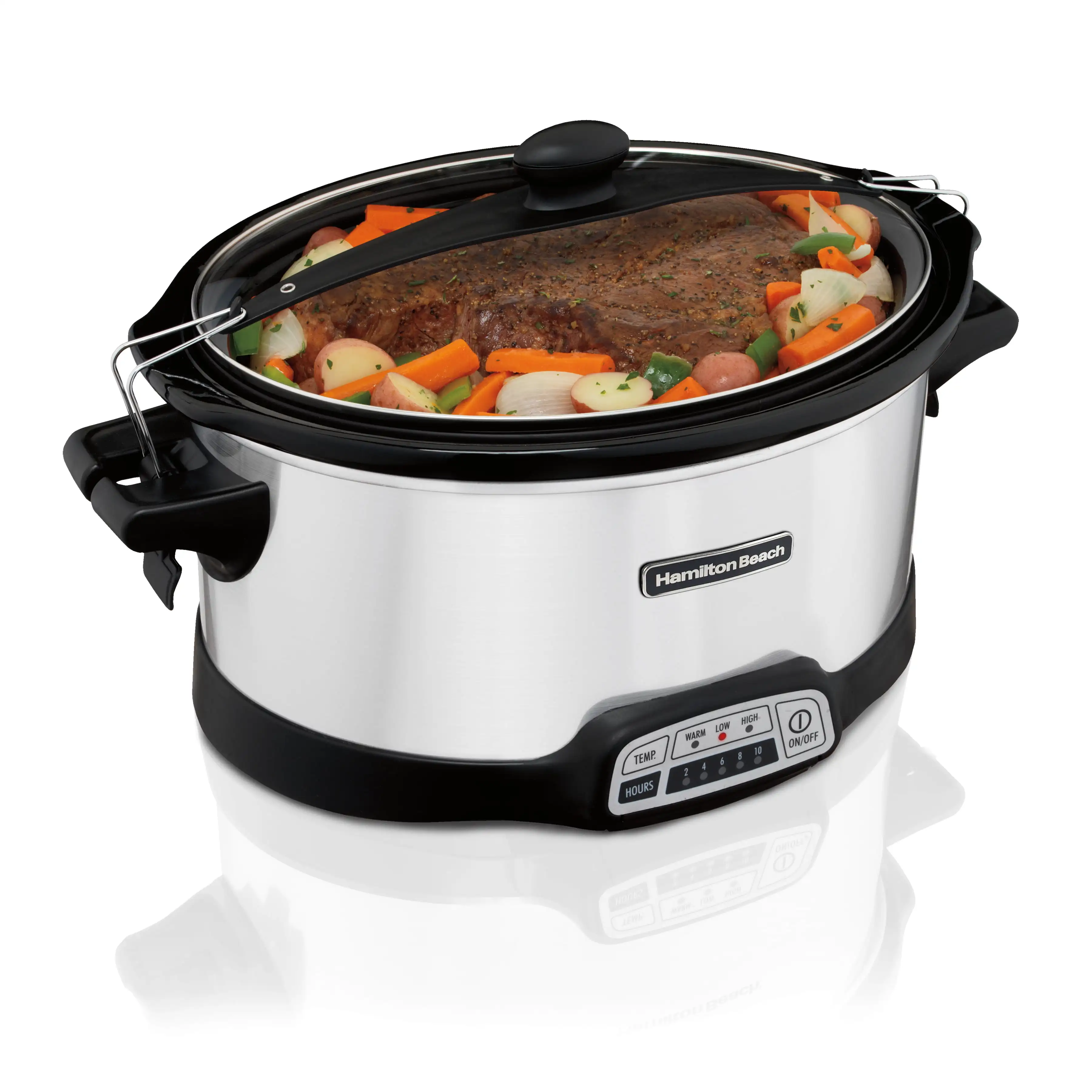 

Programmable Stay or Go Slow Cooker 7 Quarts Silver 33576N