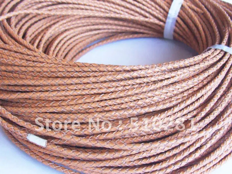 

Высококачественный 100 метров/рулон, 3 мм, натуральный цвет, стандартный коричневый Плетеный кожаный шнур geunine, круглый кожаный шнур