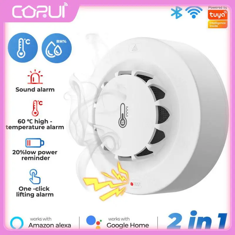 

Tuya Wifi Smoke Detector Voice Control 2.4ghz Temperature And Humidity Sensor Smart Linkage Firefighter Thermohygrometer 2 In 1