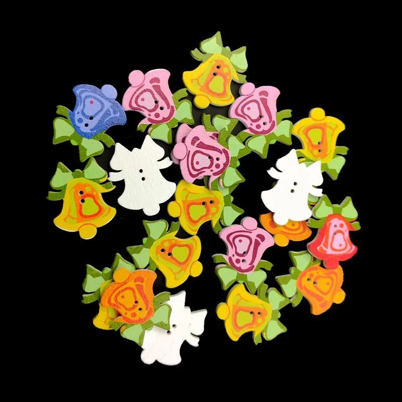 

1000pcs Wooden Christmas Bell Mixed Buttons 26x30mm Xmas Sewing Button Scrapbooking Embellishments Crafts