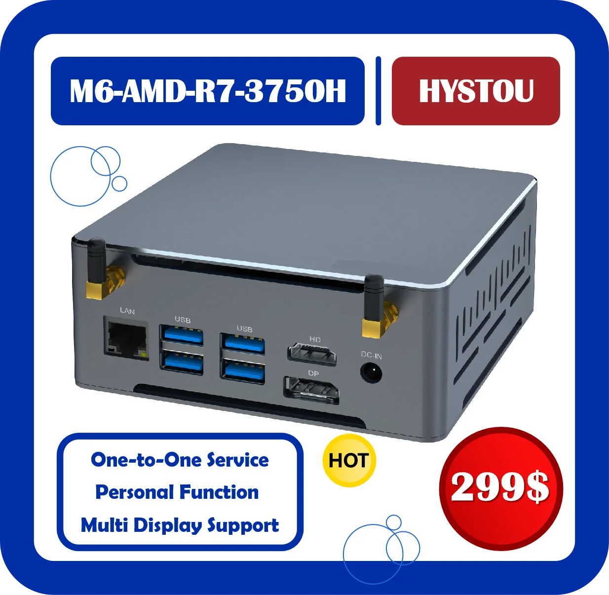 Hystou Newest Home Gaming Computer AMD R7 OEM CPU 32G DDR4 512G SSD HD WIFI Office Desktop Mini PC