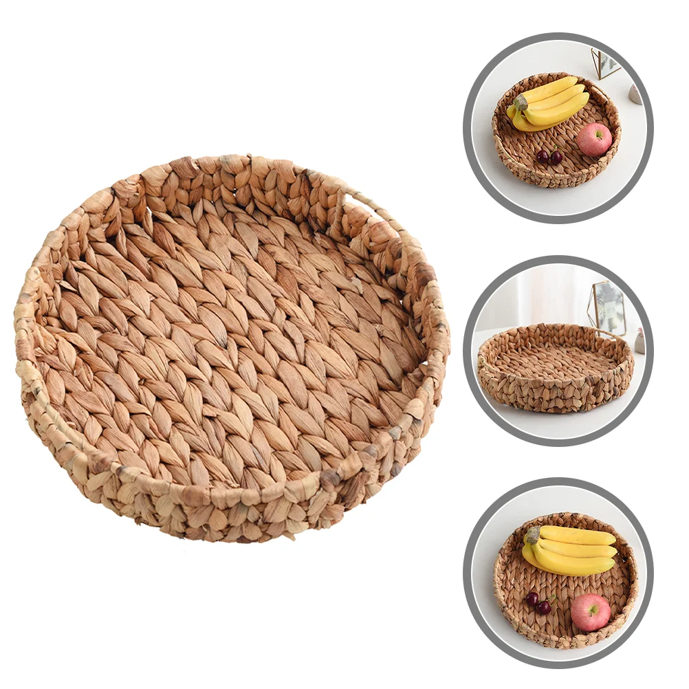 

Woven Fruit Basket Dessert Storage Practical Food Book Organizing Toys Home Creative Round Coffee Table Tray