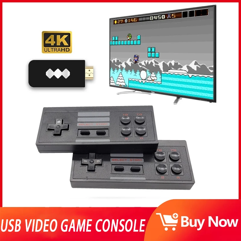 

4K HD Video Game Console Built In 628 Classic Games Mini Retro Console Wireless Controller HD Output Dual Players Game Machine