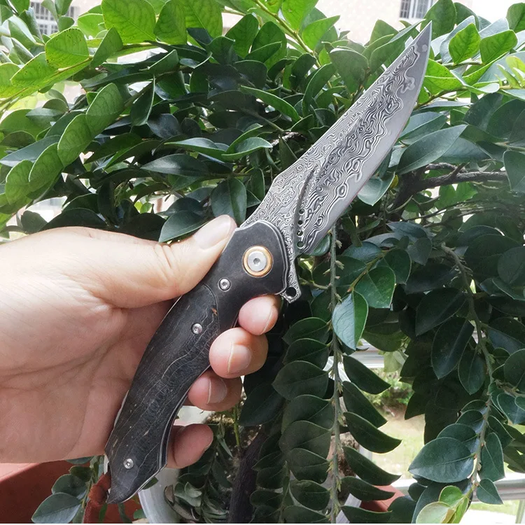 Бесплатная доставка складной нож ручной работы VG10 дамасская сталь деревянная