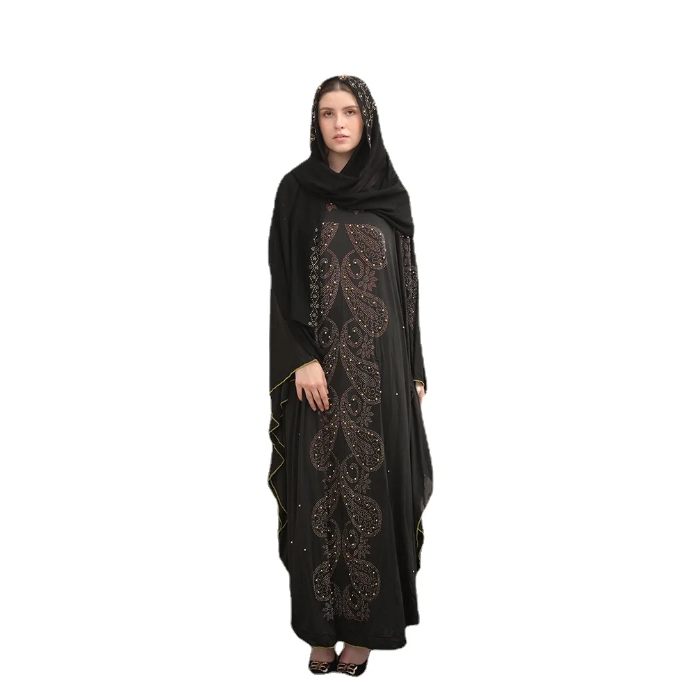 Abayas For Women 2022 New Middle East Dubai Black Bat Sleeve Chiffon Muslim Dress Women Robe Turkish Femme Musulmane