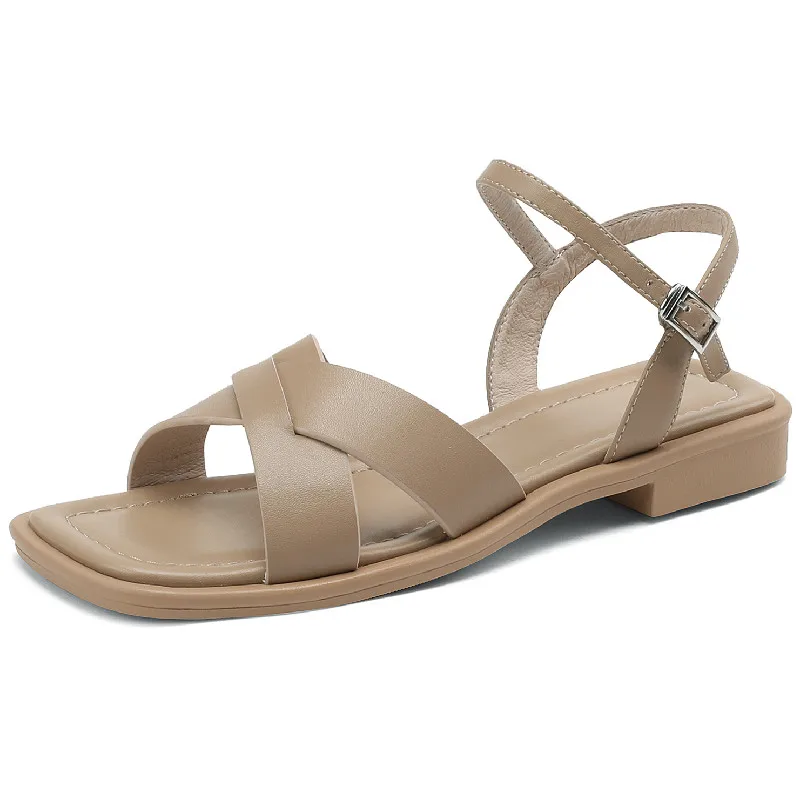 

Dilalula 2022 Classic Summer Women Sandals Office Ladies Casual Low Heels Peep Toe Fashion Concise Genuine Leather Shoes Woman