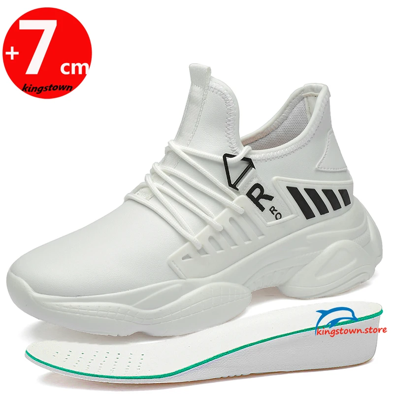 

Men Sneakers Elevator Shoes Height Increase Insole 7CM Leisure High Tall Man White Heels Lifts Sports