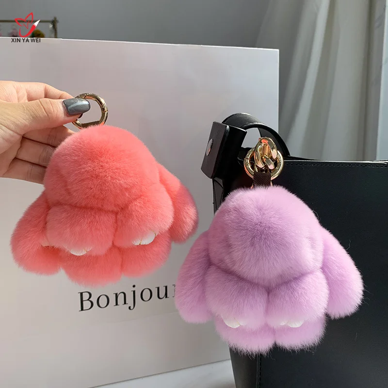 

Fluffy Real Rabbit Fur Pompon Bunny Keychain Luxury Keychain Luxury Key Ring On Bag Car Key Chain Jewelry Gift