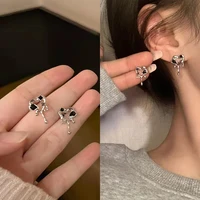 korean black crystal love temperament earrings female niche design 2022 new trendy net red stud earrings party jewelry