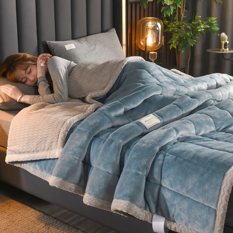 

High Quality Solid Super Thick Warm Blanket for Beds Winter Polar Fleece Sheep Blanket Home Decoration