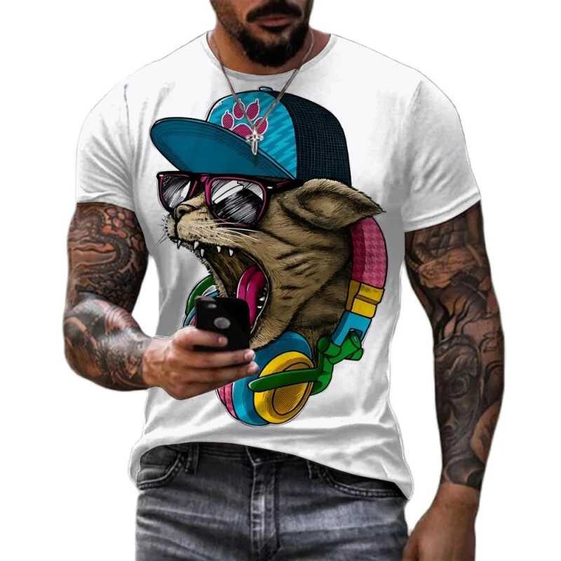 

Funny Animal Printed T Shirt For Men Hip Hop Style Oversized Short Sleeve Street Harajuku O-neck Pullover Summer Casual Tops 6XL