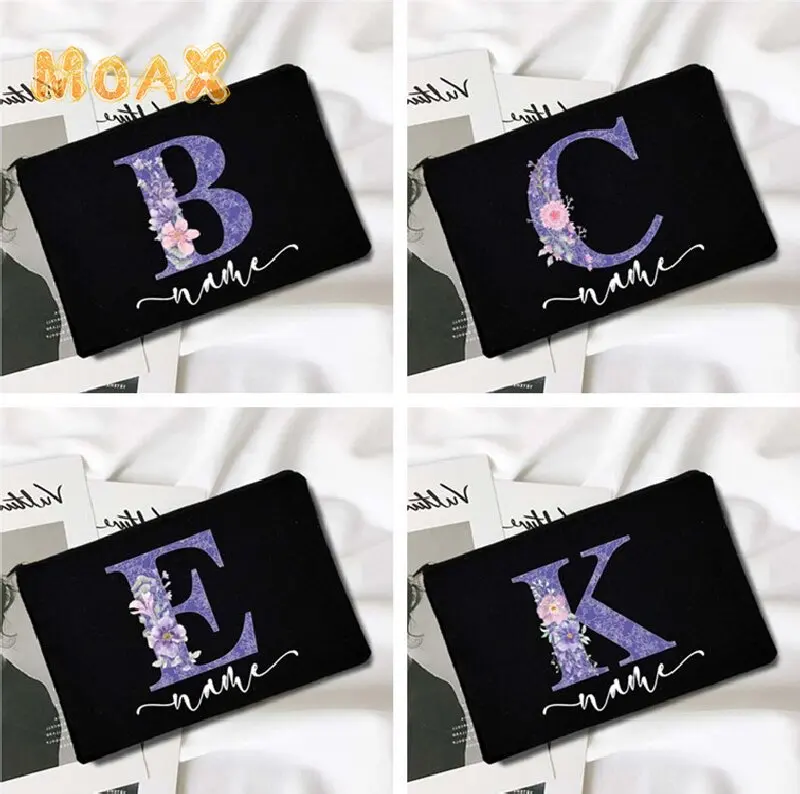 

Personalized Luxury Cosmetic Bag Fashion Black Makeup Bag Zipper Pouch Travel Wash Toiletry Organizer Handbags Bridesmaid Gift