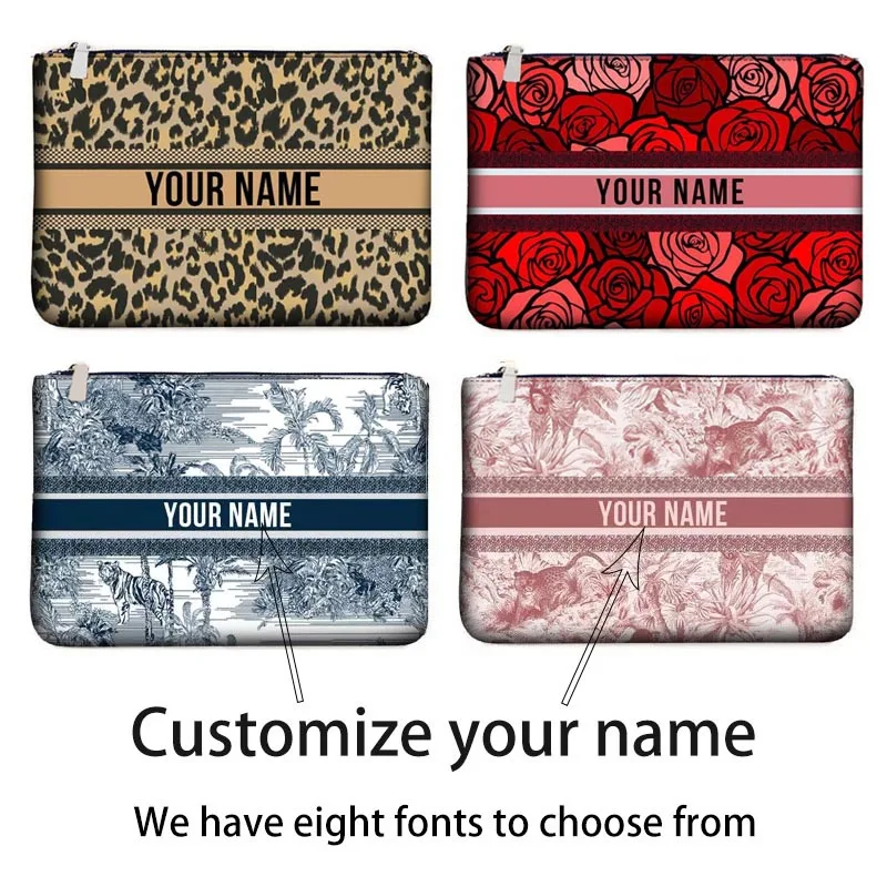 

Customize Your Name Cosmetic Bag Eight Fonts Custom Spring and Summer Fashion Leopard Flower Women's Bag Design Luxury Bagag