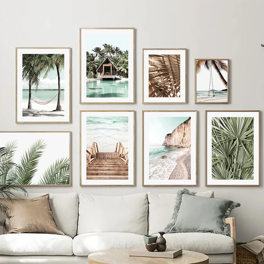 Морские дома бамбук монстера лист цитаты настенное Искусство Холст Живопись