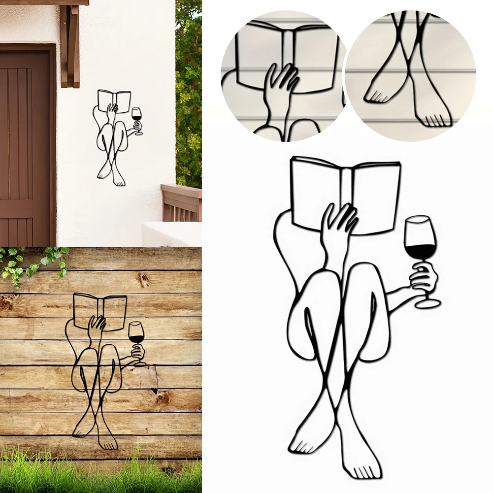Женское чтение книг и питьевое вино металлический настенный декор