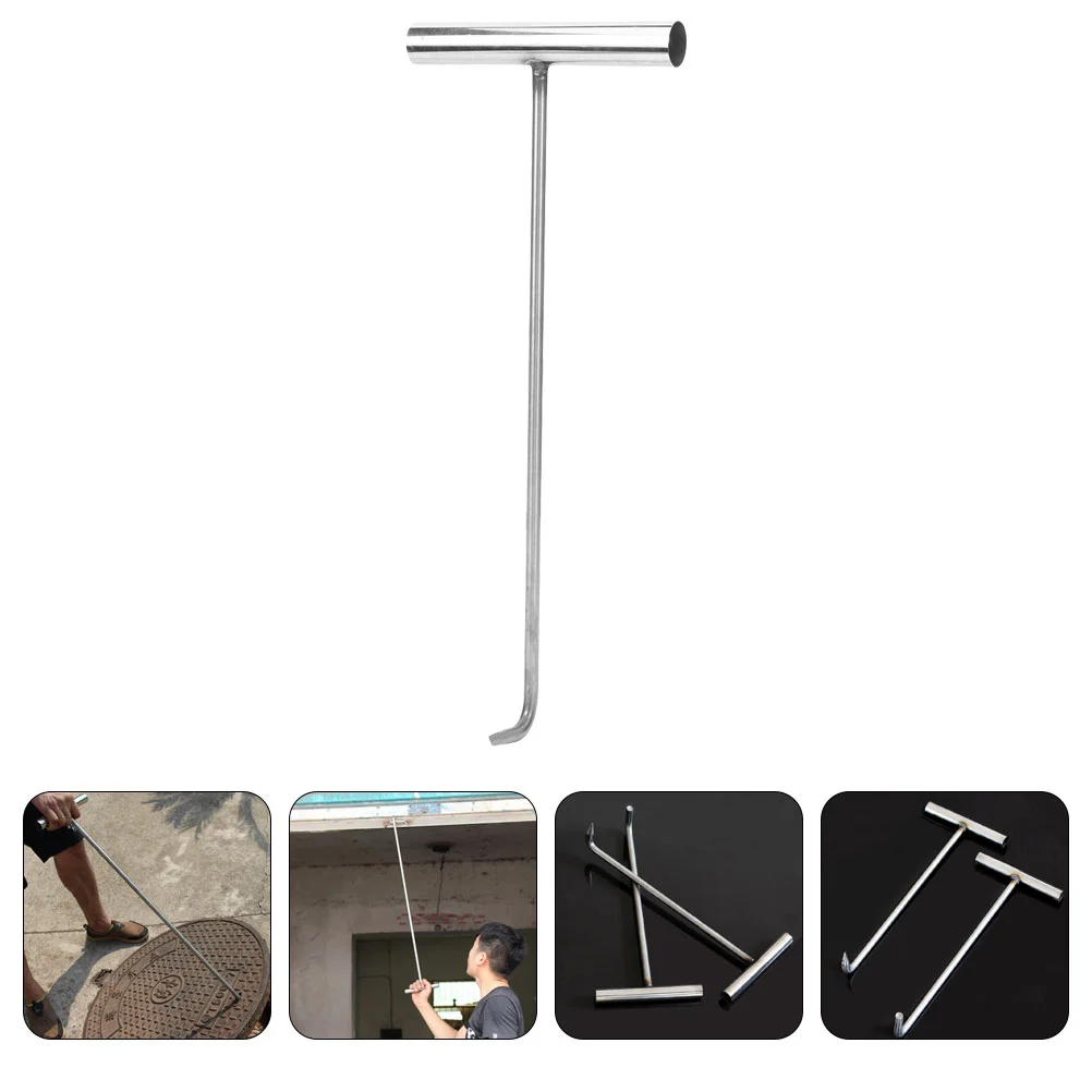 

T-hook Manhole Cover Lifter Tool Practical Door Lifting Hooks Keys Pull Ceiling Rolling Doors Well For Pigtail Stainless Steel