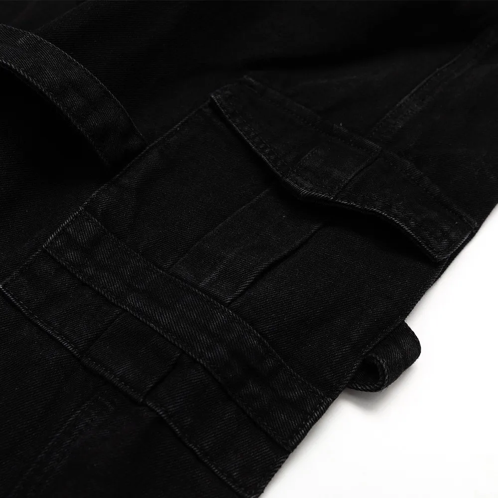 Wide Leg Cargo Pants Autumn New Streetwear Baggy Hip Hop Jeans Big Pockets Men Korean Fashion Loose Straight Male Clothing Blue